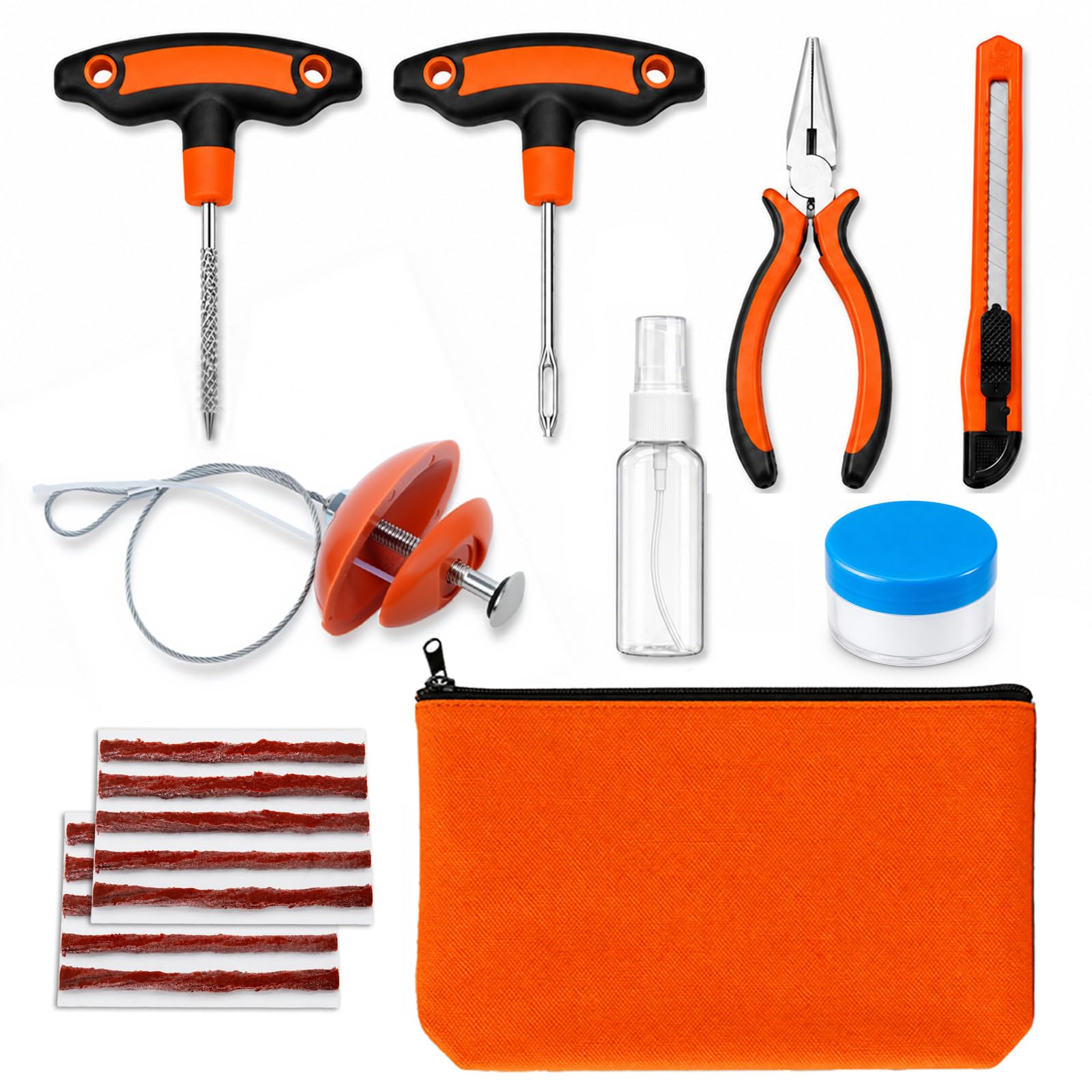 Kit di riparazione pneumatici piatti con tappi, 18 pezzi, kit di riparazione pneumatici laterali resistenti per auto, moto, ATV, UTV, SXS, camion, trattori, parches para Llantas De Carro