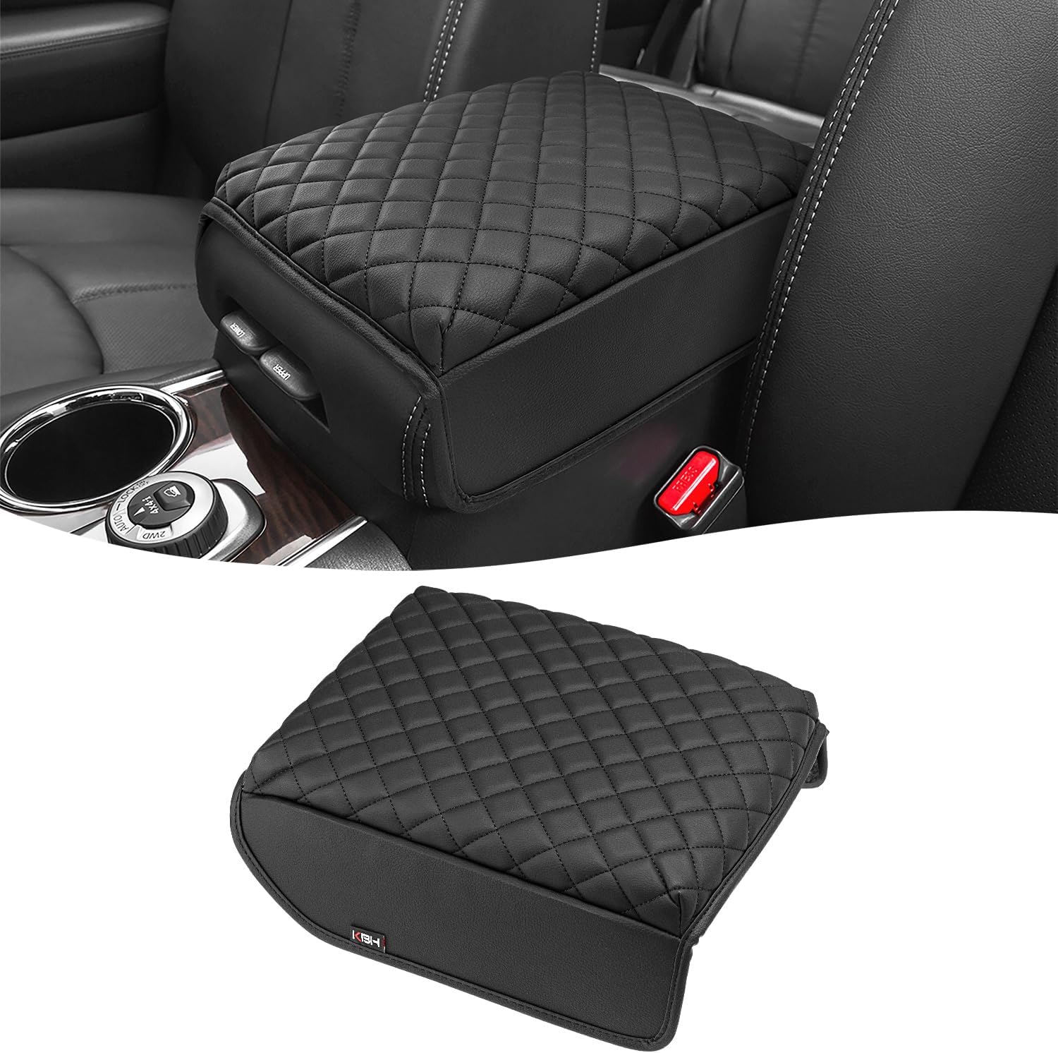 KBH Center Console Armrest Cover for Infiniti QX60 & JX35, Nissan Pathfinder 2013 2014 2015 2016 2017 2018 2019 2020, Vinyl Leather, Middle Console Lid Protector, Custom-fit Accessories, Beige