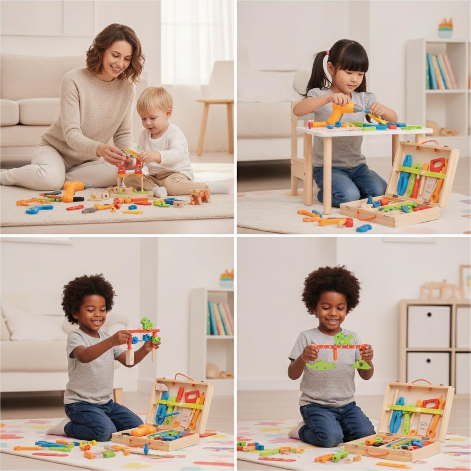 Caja Herramientas con Piezas Construcción Completo Caja Herramientas con Asa Educativo para Niños