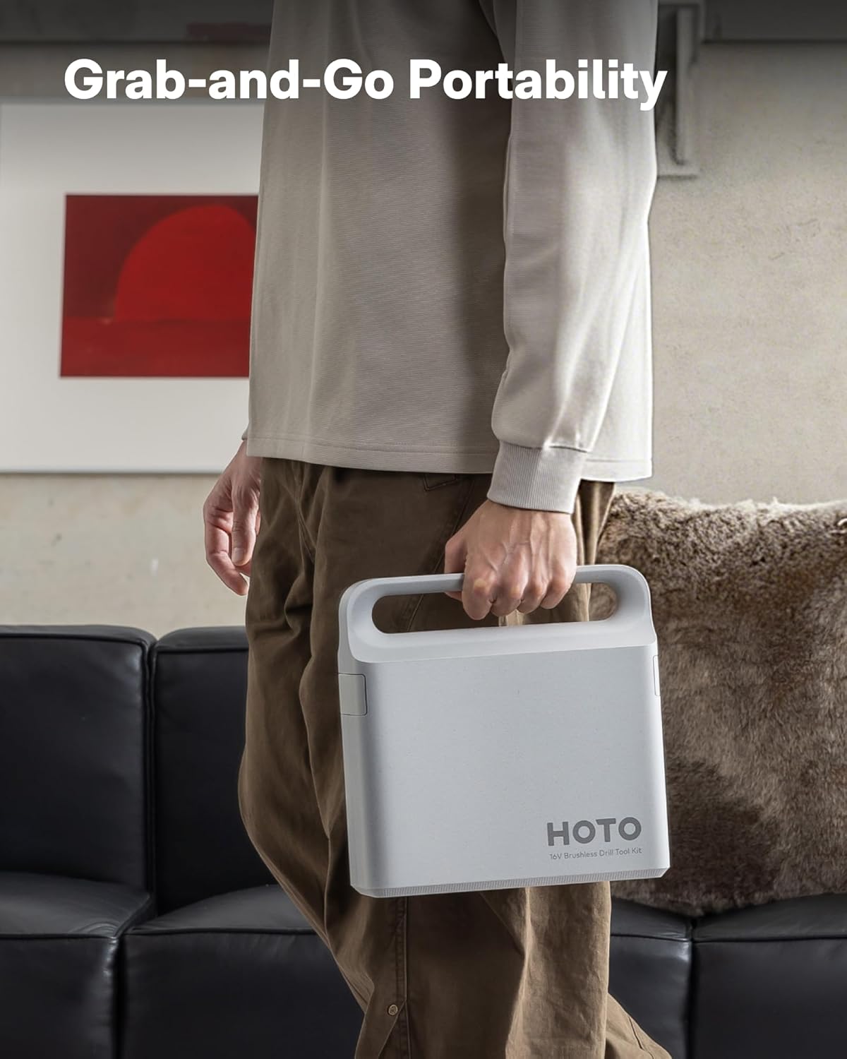 HOTO 25PCS Household Tool Kit with 16V Brushless Drill, 3/8” Keyless Chuck, Smart Display, 50 N·m Torque, 32 Torque Settings, LED Light, Includes Hammer, Wrench, Pliers, 8 x Drill Bits, 10 x Bits - Image 5