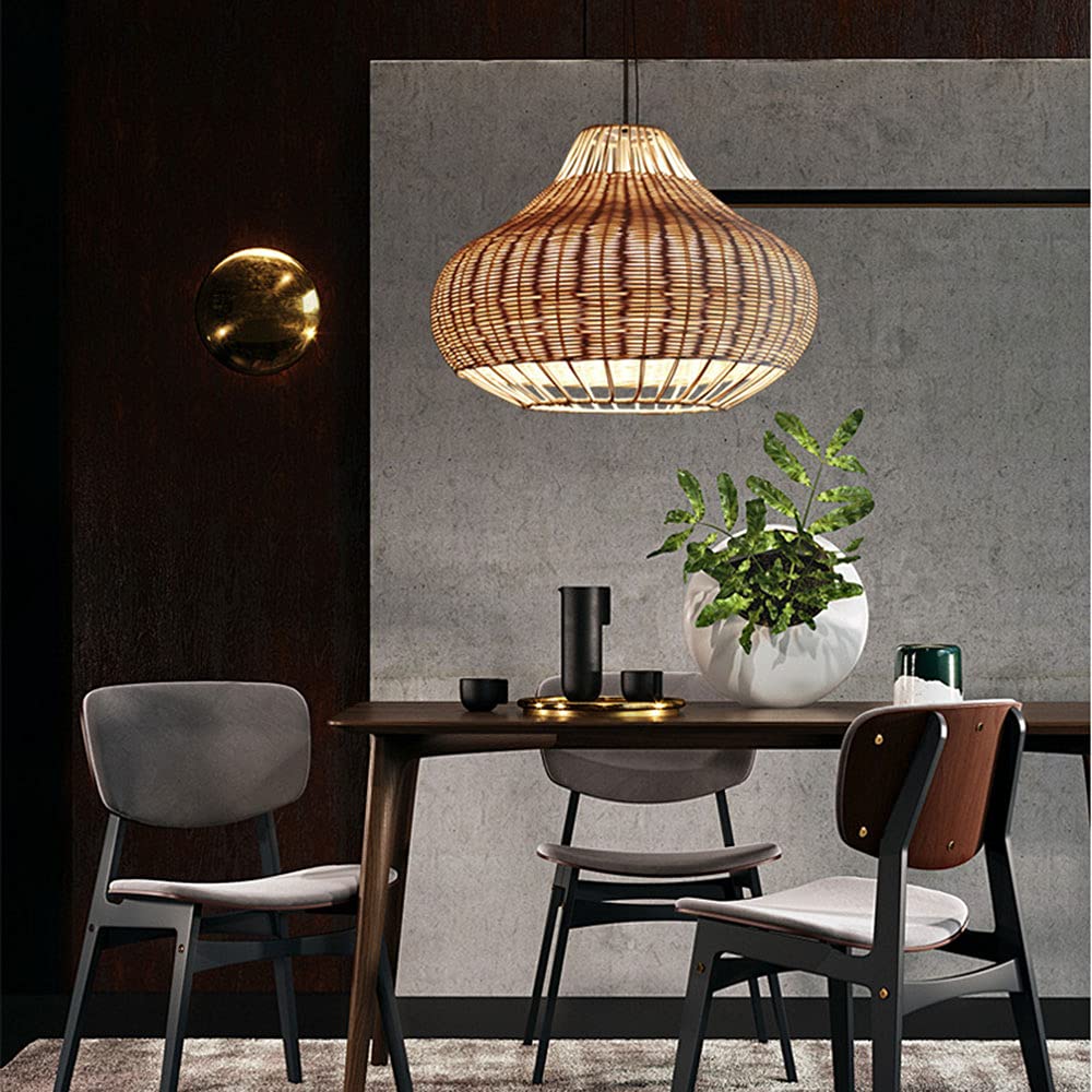 CHENKUI Lámpara De Araña Moderna con Pantalla De Estilo Curvo 1 Luz, Lámpara Colgante De Techo De Ratán Tejido Accesorios De Iluminación De Decoración Tejida De Nido De Pájaro De Mimbre