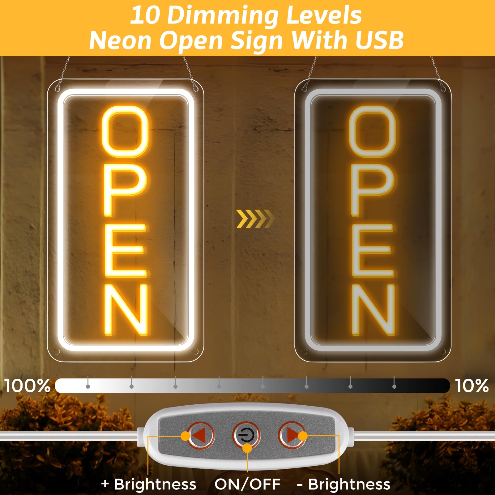 Open Luce al Neon - Pannello al neon LED alimentato tramite USB, con interruttore dimmerabile, per bar, club, negozio, ristorante, caffetteria, decorazione regalo