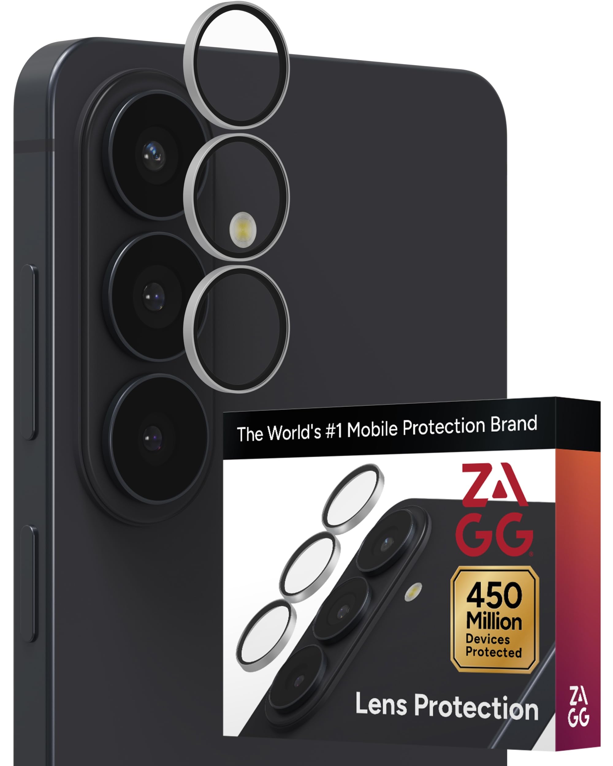 ZAGG Glass Elite Samsung Galaxy S26+ Camera Lens Protector - Silver, Anti-Reflective, 5X Stronger Impact &amp; Scratch Resistant Aluminosilicate Glass - Easy Installation, Smudge-Free Surface