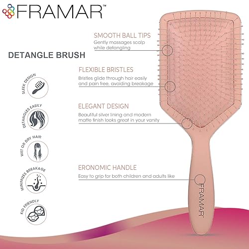 Miniatura 2 de FRAMAR Cepillo de Paleta para Mujeres – Cepillo de Paleta Húmedo para Cabello Grueso, Cepillos de Pelo Húmedos para Mujeres, Cepillo Desenredante