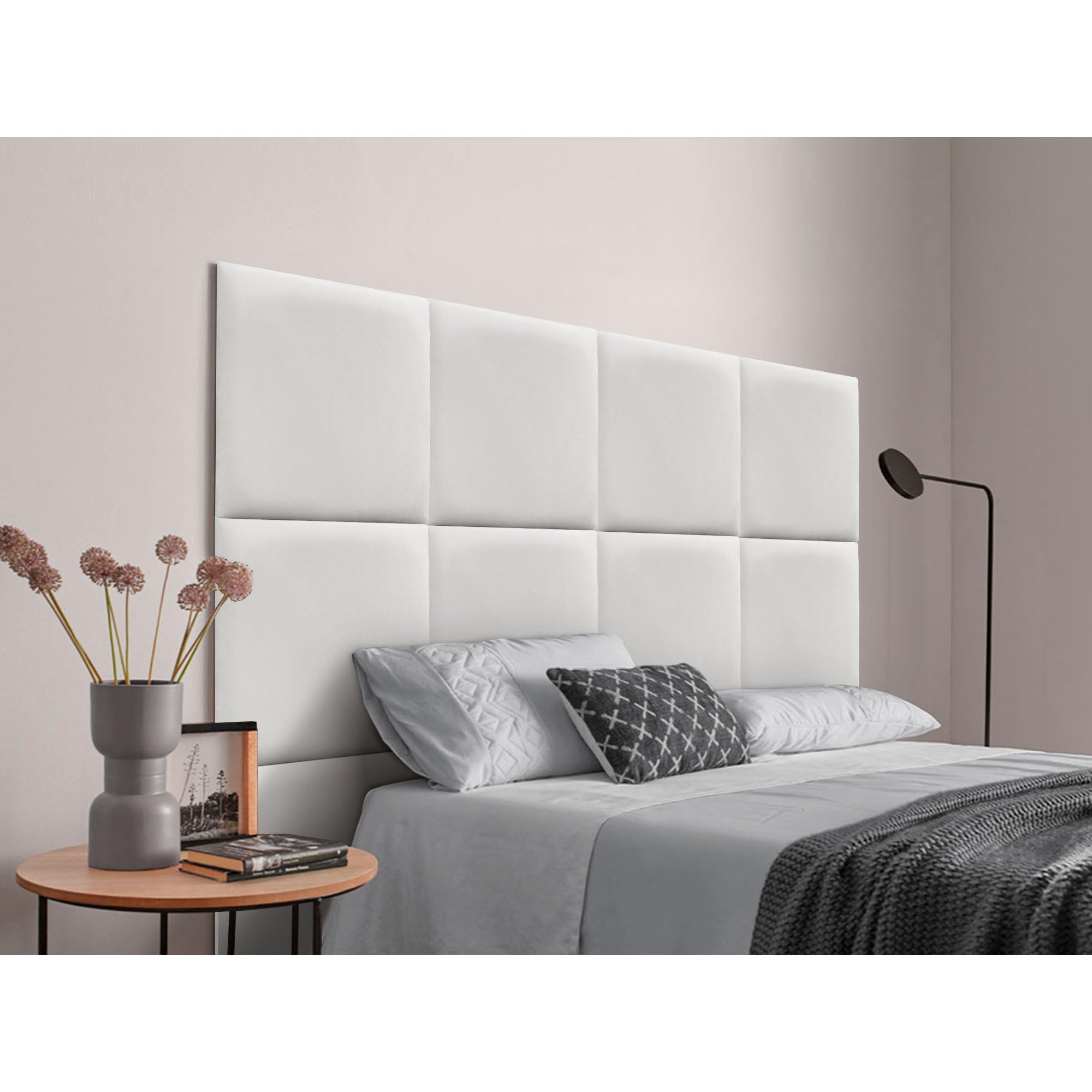 DHOME Testiera Imbottita Composta da Pannelli Autoadesivi Intercambiabili in Velluto Letto Lusso Camera da Letto Imbottita (Bianco, 160cm)