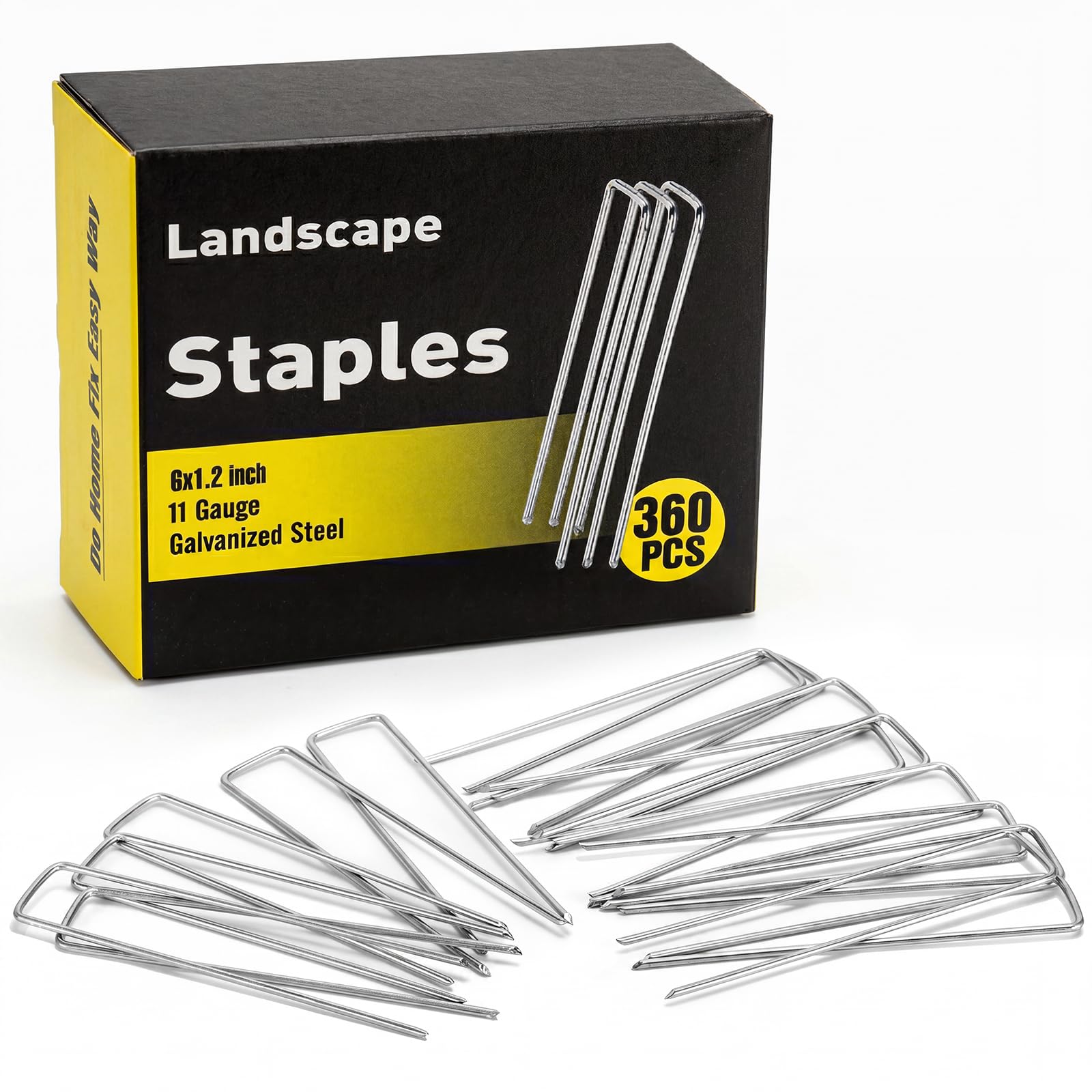 HongWay 360pcs 6 pulgadas 11 Gauge Heavy Duty Garden Estacas Pins Galvanizado Paisaje Grapas para Anclaje Suelo Paisaje Tela Riego Tubería