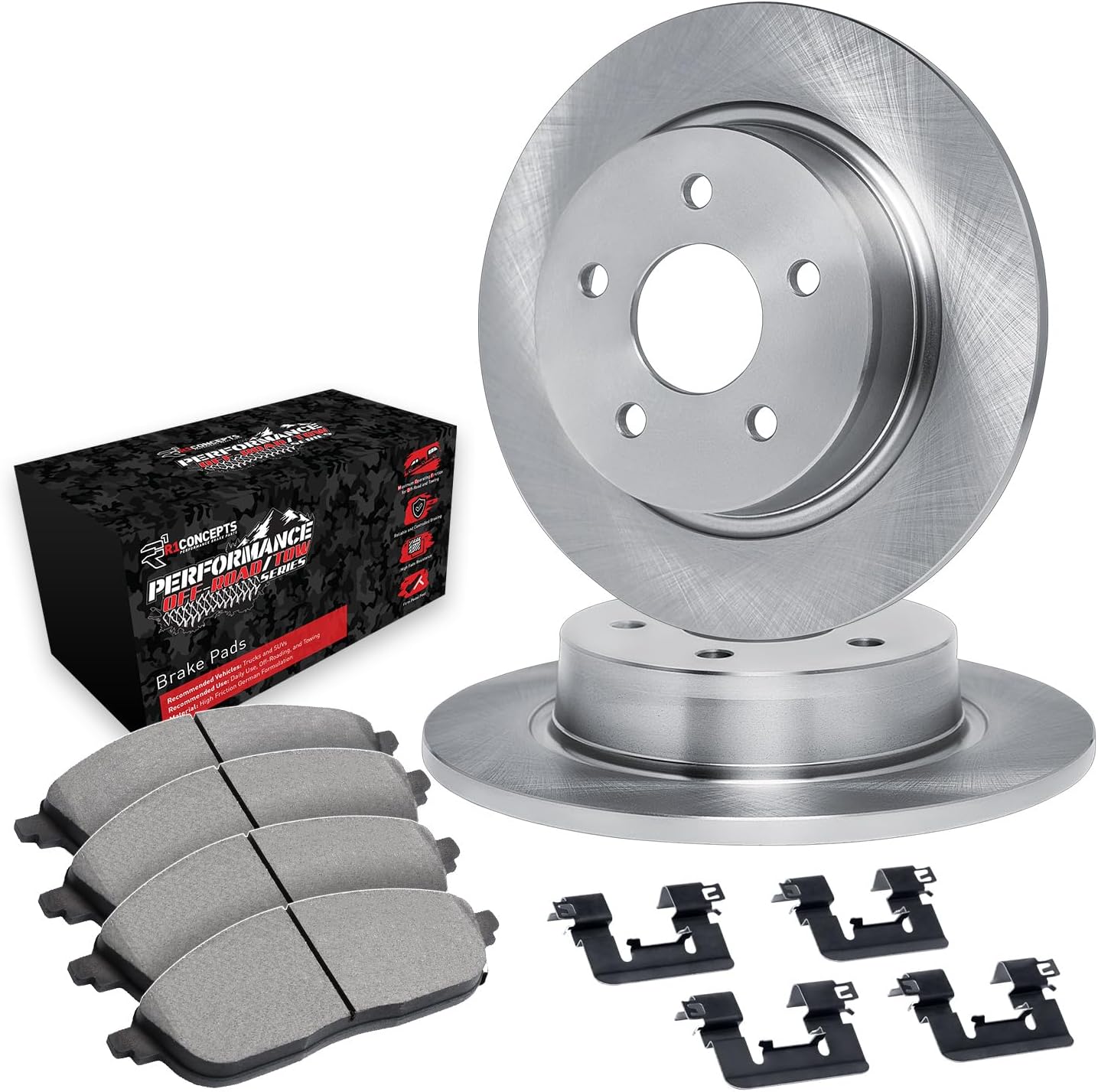 R1 Concepts Rear Brake Kit For 2015-2017 Chrysler 200, 2014-2022 Jeep Cherokee| Blank Brake Rotors| Off-Road/Tow Brake Pads and Rotors Kit| Hardware included