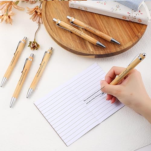 Miniatura 4 de Fuutreo 50 bolígrafos de bambú retráctiles inspiradores a granel, regalo de agradecimiento para empleados, regalo para veterinario, asistente
