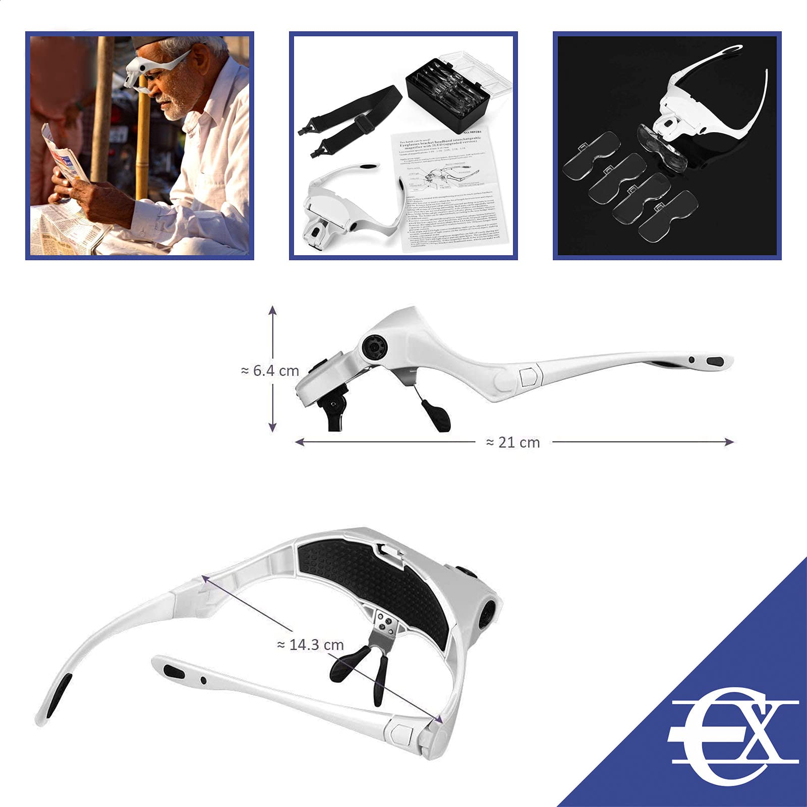 Image secondaire de Locisne LED illuminée mains libres lunette la tête de visière,(1.0X-3.5X)5 lentilles remplaçables Réparation des lunettes de lec