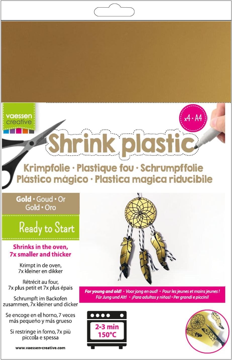 Vaessen Creative Shrink Plastic, Silver, 4 Sheets, 21 x 30 cm, Fun Arts and Crafts Projects for All Ages