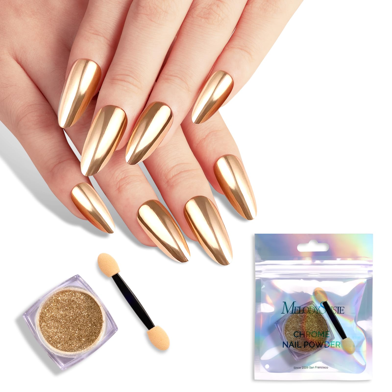MelodySusie Champagne Gold Chrome Nail Powder for Gel Nails