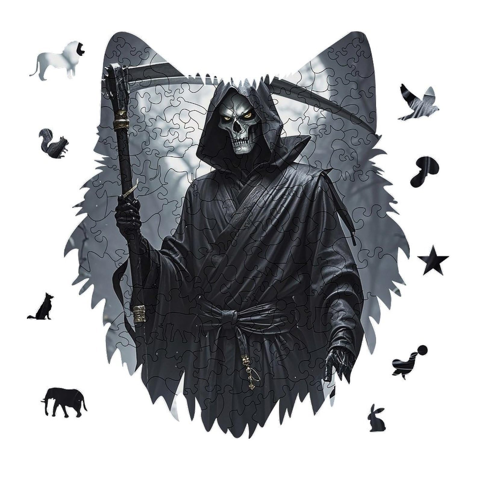Grim Reaper Jigsaw Puzzle 175PCS Wolf Head Design Puzzle Wooden Jigsaw Puzzles for Adults Families