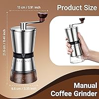 Vista 2 de Ceramic Burr Manual Coffee Grinder with 8 Adjustable Coarseness Settings for Cold Brew Espresso Beans French Press Pour Over Drip Stainless Steel