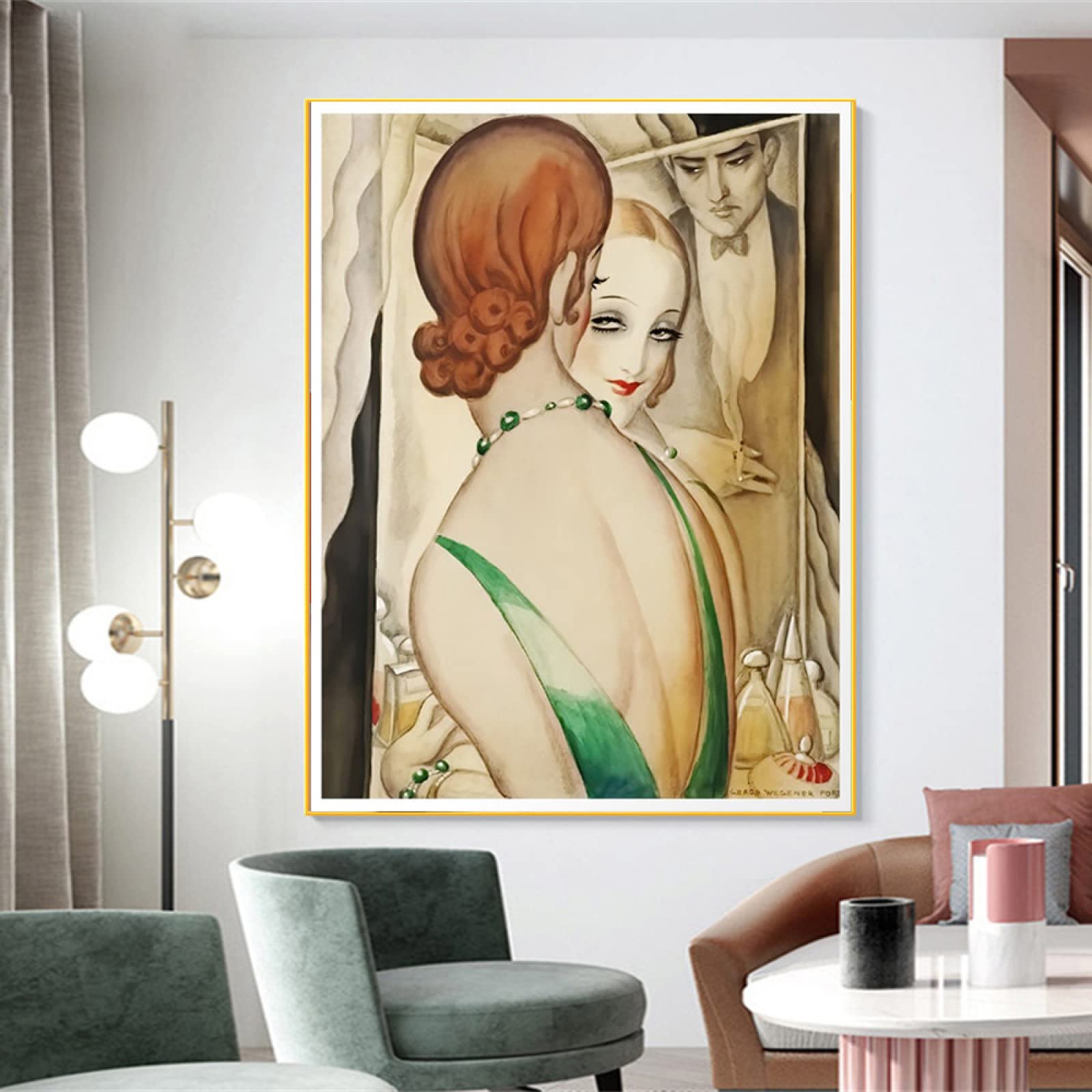 絵画　美術品　サインあり　作者不詳　額縁付き　ビンテージ　ヴィンテージ　　作品 Amazon.co.jp: Impression ウォールアート キャンバス絵画 鏡の