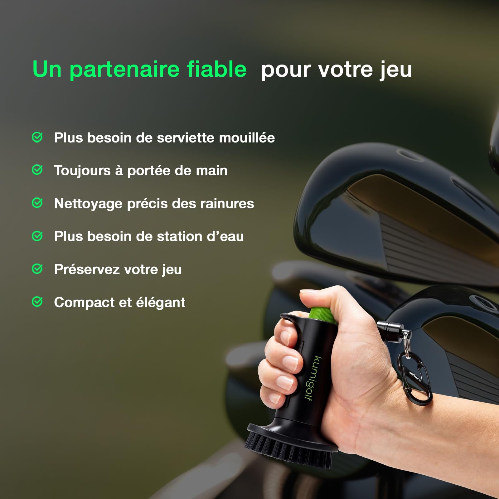 H3 Brosse à eau de golf, fonction de pulvérisation et clips magnétiques, brosse de club de golf et nettoyant de club de golf, poils en nylon de qualité supérieure et solides pour surfaces de