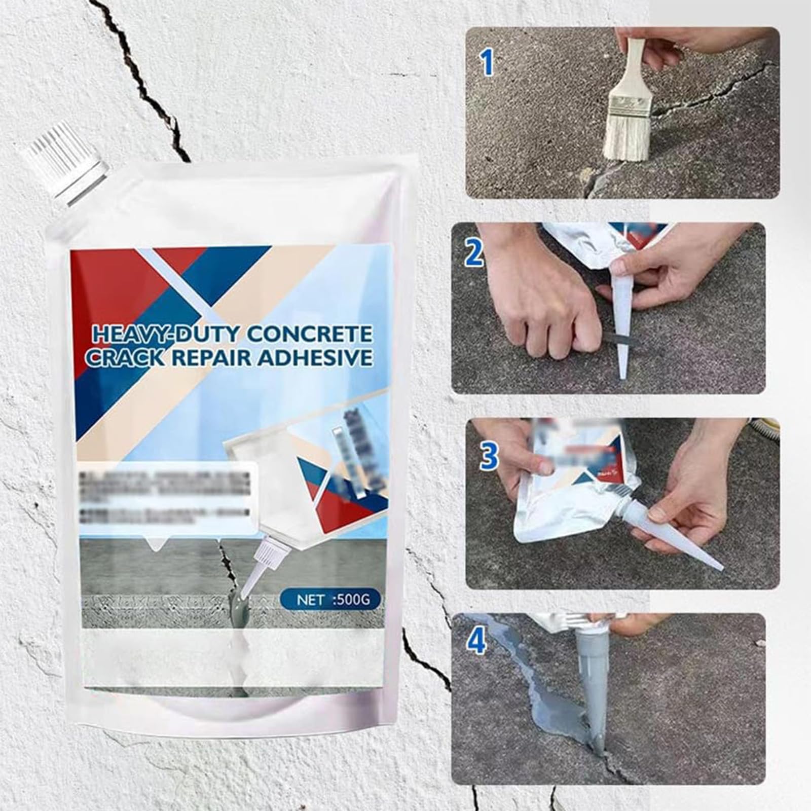 Concrete Crack Filler Caulk, Heavy-Duty Concrete Crack Repair Adhesive Outdoor, Long-Lasting Waterproof Bonding Agent, Quick-Drying Sealing, for Sealing Household Floor Wall Roof Cracks (Black, 700G)