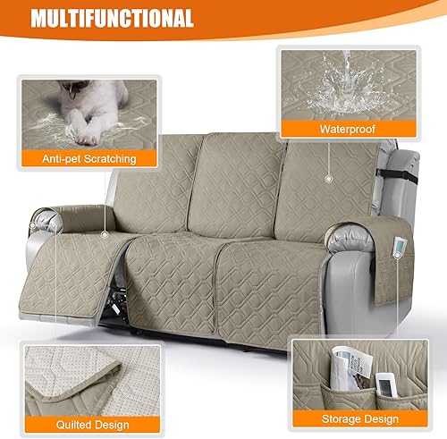 Miniatura 3 de VANSOFY Funda impermeable para sofá reclinable, funda para sofá, lavable y reclinable, protector de muebles con correas elásticas, bolsillo para