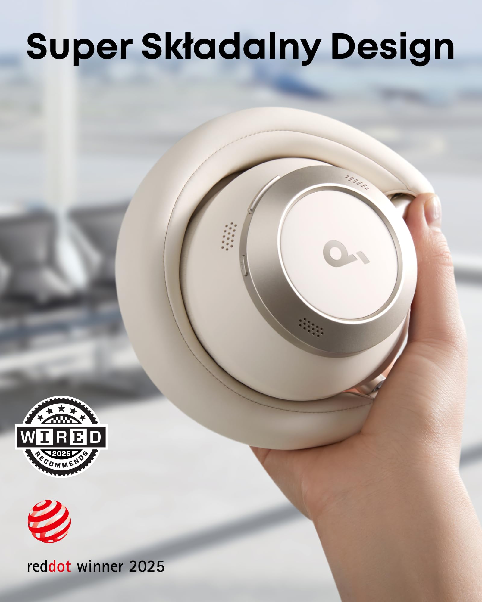 soundcore Space One Pro firmy Anker(odnowiona), adaptacyjne słuchawki z aktywną redukcją szumów wspierane 6 mikrofonami, super składana konstrukcja, bezstratne 60 godz. dźwięku, ultraszybkie ładowanie