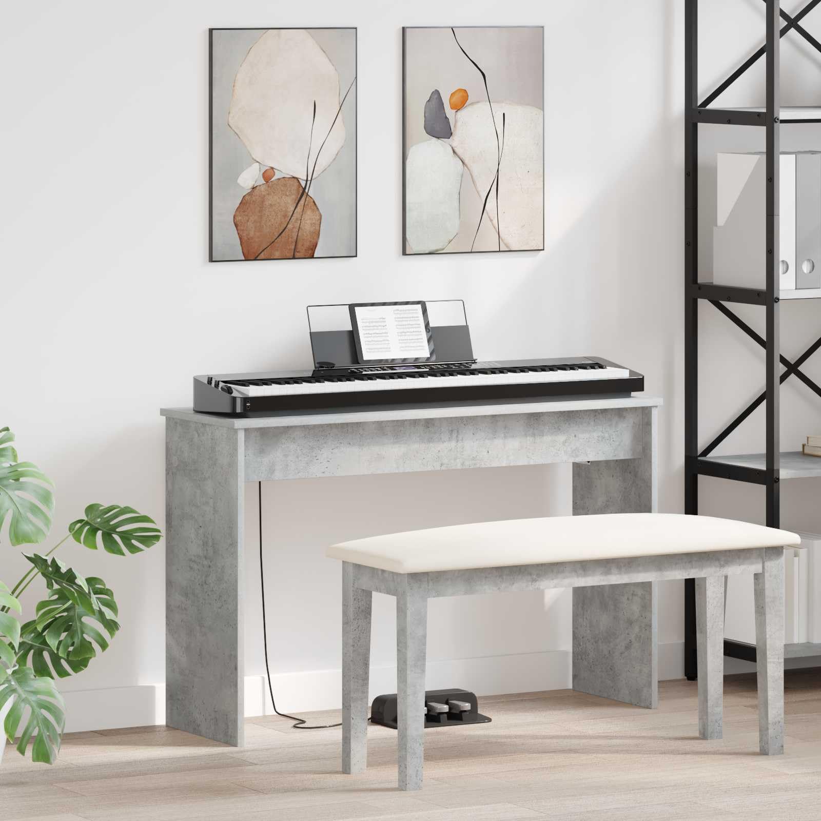 vidaXL Soporte para Teclado Gris Concreto 100 x 32 x 64 cm, Soporte Moderno y Duradero para Teclado, Soporte Compacto para Piano, Accesorio de música para Sala