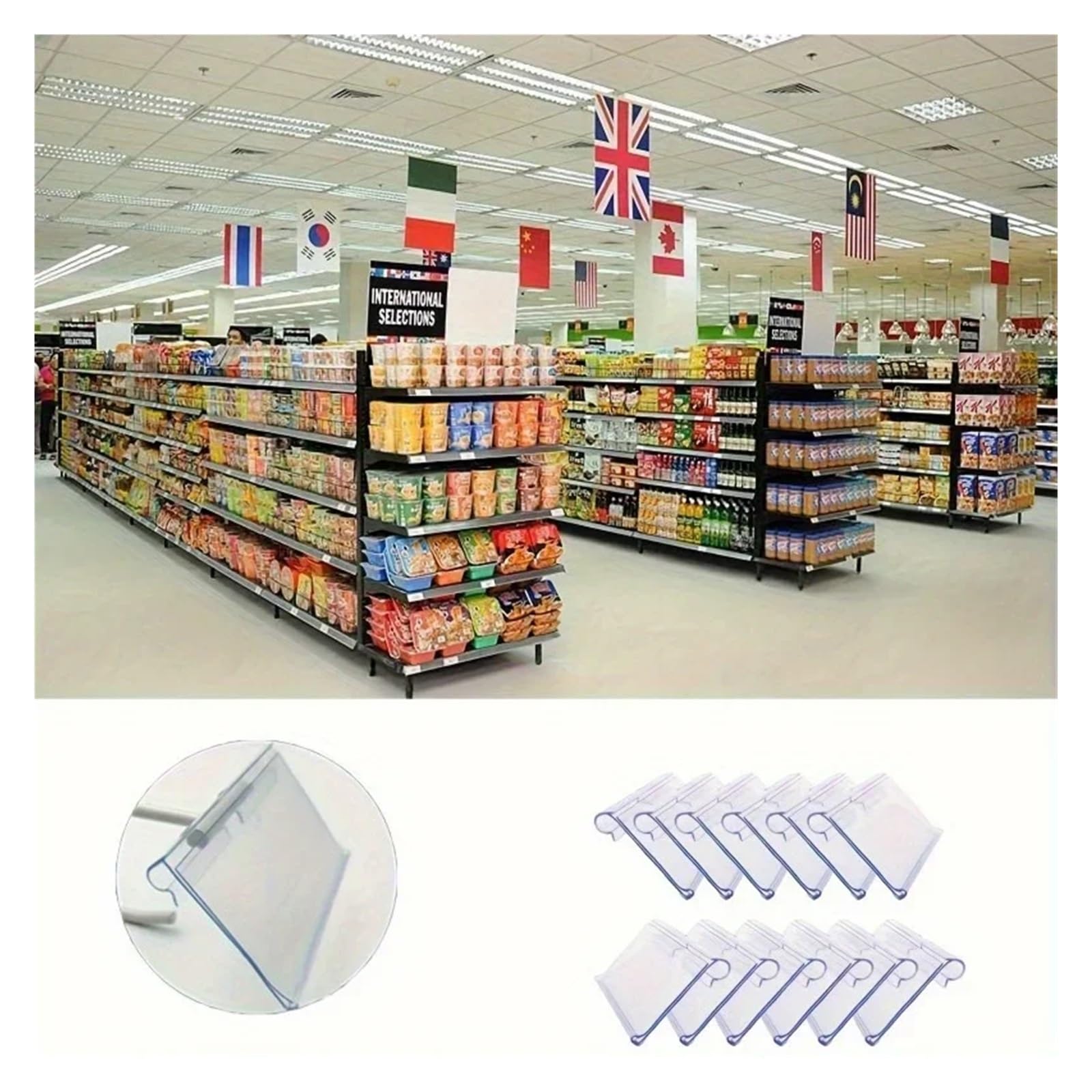 Etykiety koszykowe 200 szt. uchwyt na etykiety, cena PCW przezroczysty plastik wielokrotnego użytku, odpowiednie do dużych centrów handlowych, supermarketów, małych sklepów