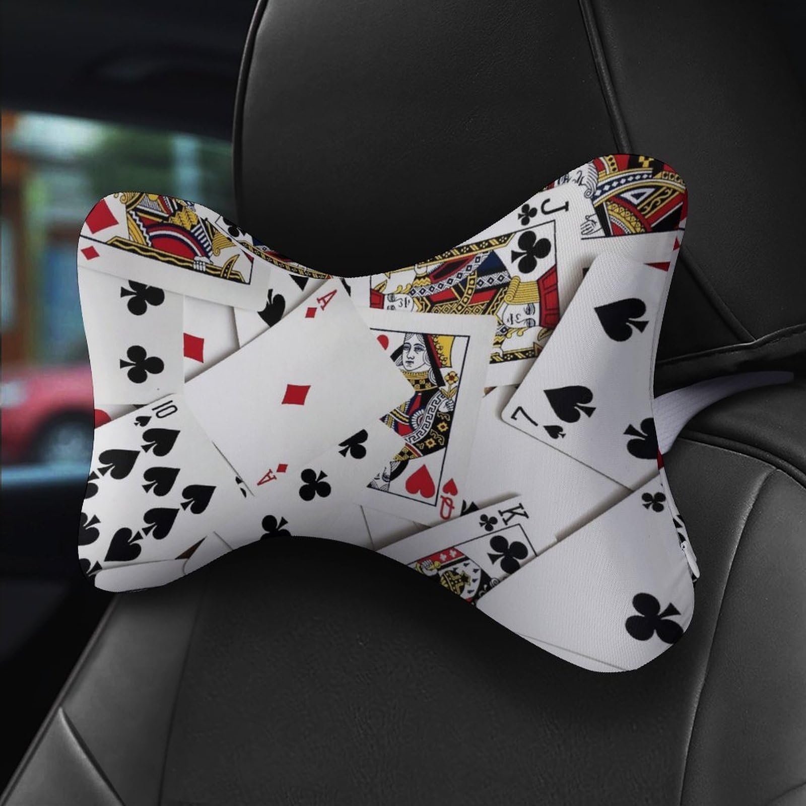 SMAZDFXX Playing Poker Card Suit Car Neck Pillow Set of 2 Car Seat Head Support Cushion Bone Pillows with Elastic Strap
