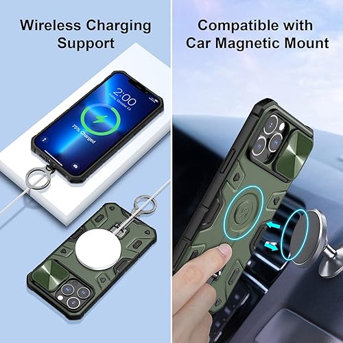 Miniatura 2 de Nillkin Funda para iPhone 13 Pro Max con soporte, funda para cámara deslizante, de grado militar, a prueba de golpes, compatible con cargador