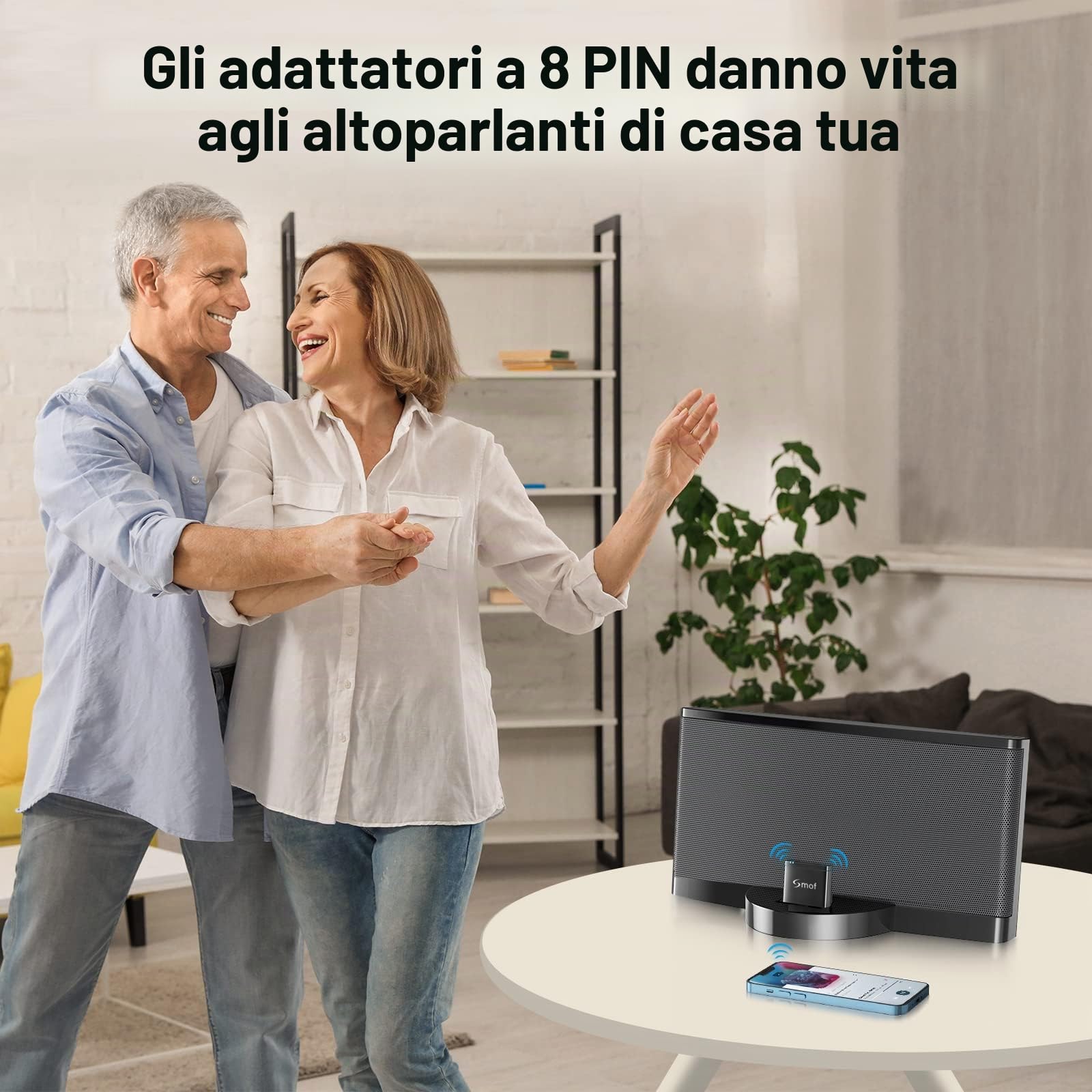Smof 8 Pin Adattatore Bluetooth, Adattatore per Ricevitore Musicale Bluetooth Wireless per Bose Sounddock III/XT, JBL MS302GM, Yamaha TSX-14, iHome IPL8BN, Zeppelin Air C Bowers Wilkons