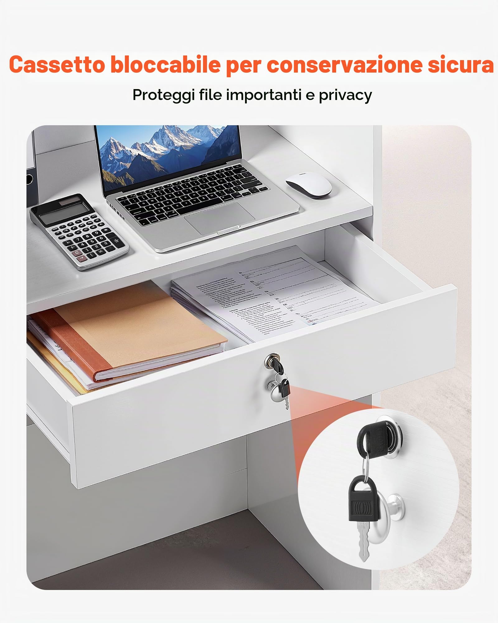 VEVOR Bancone Reception per Negozio Lungo 60 cm Rettangolare con Cassetto Chiudibile a Chiave, Moderno per Cassiere, Hall, Salone di Bellezza, Ufficio, Hotel, Bancone Anteriore, Truciolato