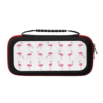 GaxfjRu Flamingos on white Protective Hard Shell Travel Carrying Case Pouch for Console & Accessories Switch Carrying Case Compatible with Nintendo Switch/Switch OLED with 20 Games Cartridges