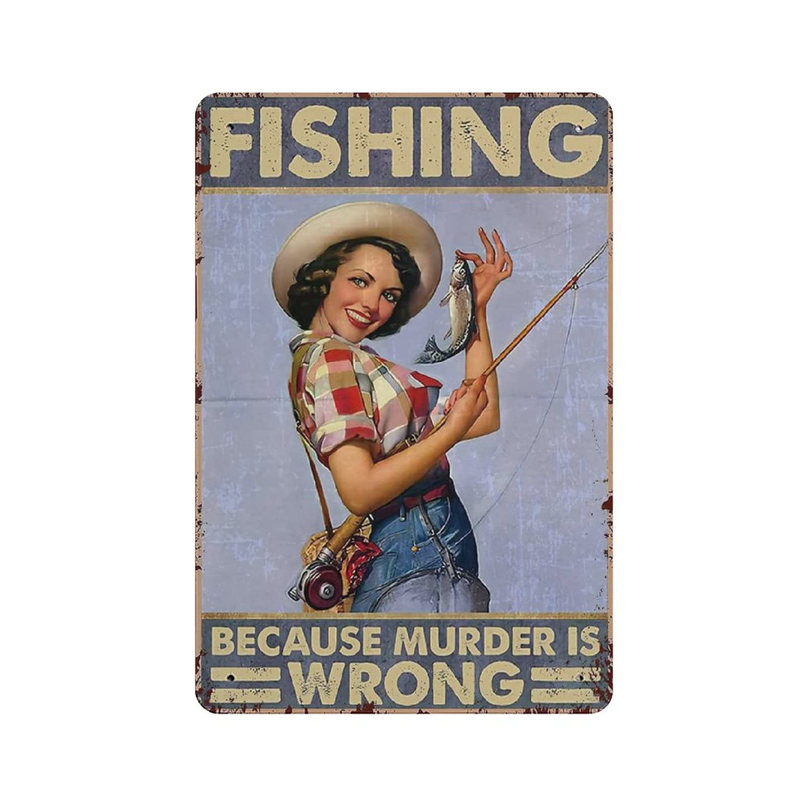 Metal Tin Sign Outside Fishing Is My Happy Place Vintage Tin Poster Metal Sign Wall Decoration Country Kitchen Home Garage Decor 12"x8"