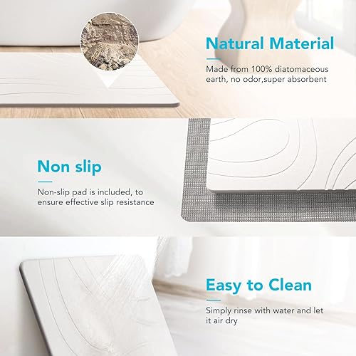 Miniatura 4 de Tapete de baño grande de piedra de secado rápido para baño, 32 x 20 pulgadas, absorbente de agua, tapete de baño de tierra de diatomeas,