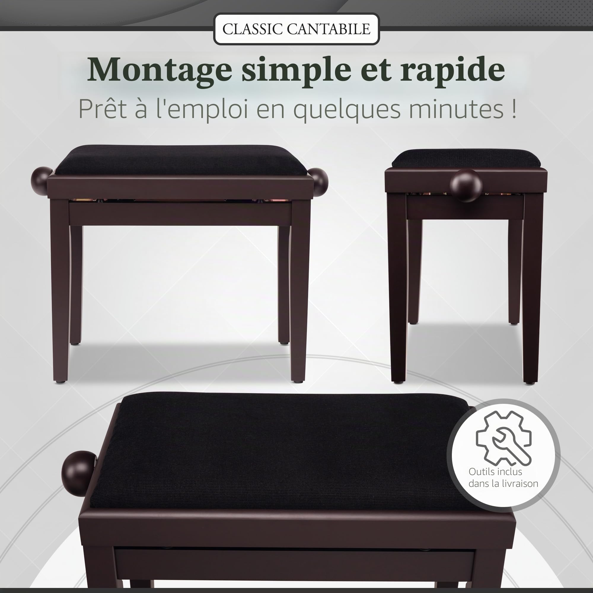Classic Cantabile Banquette pour Piano (Bois de Rose, dépoli)