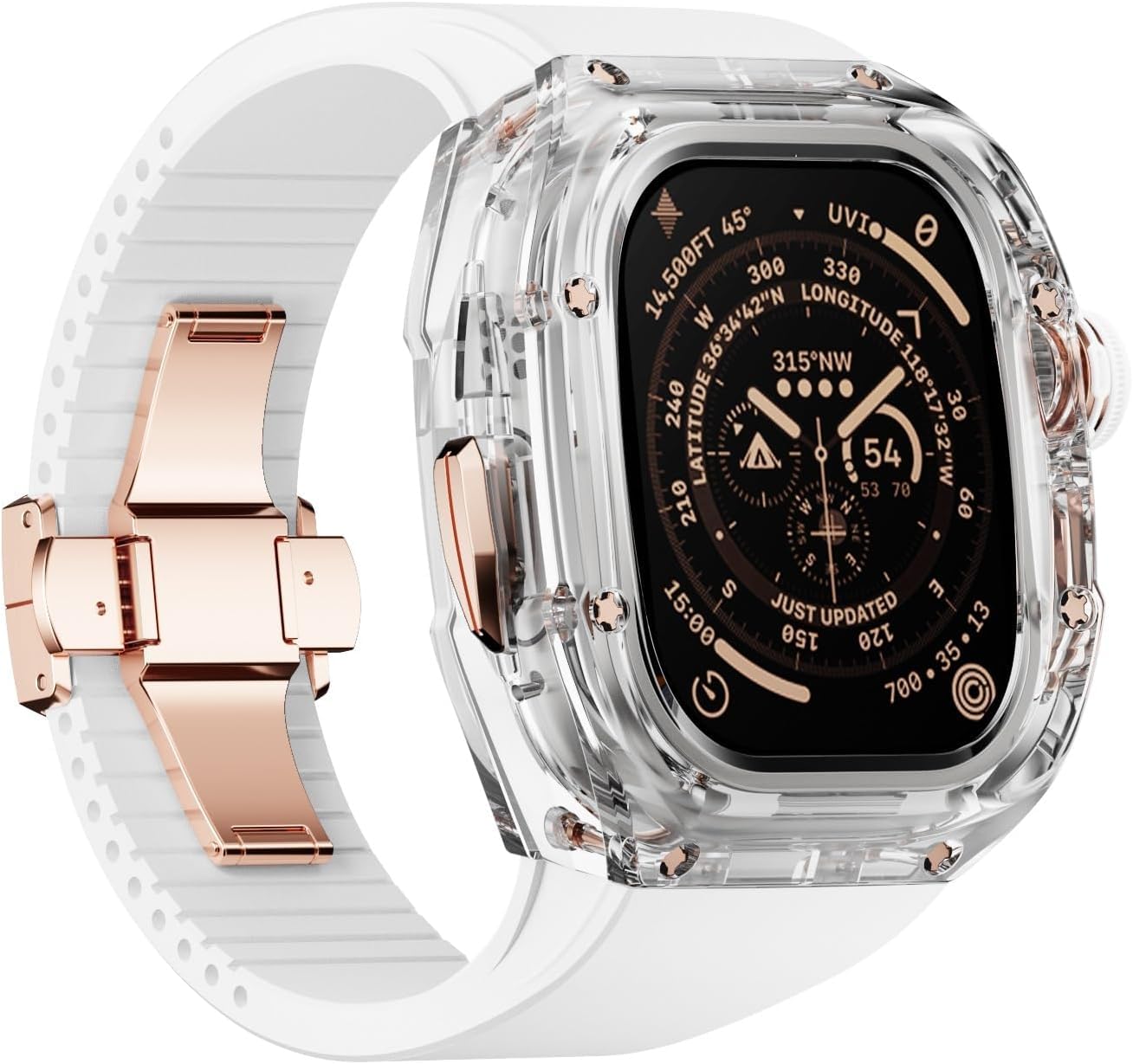 Bracelet de montre transparent en caoutchouc fluoroine, pour Apple Watch Ultra 2 de 49 mm, boîtier de montre en cristal transparent, bracelet de sport respirant, pour iWatch Series Ultra 2 49 mm