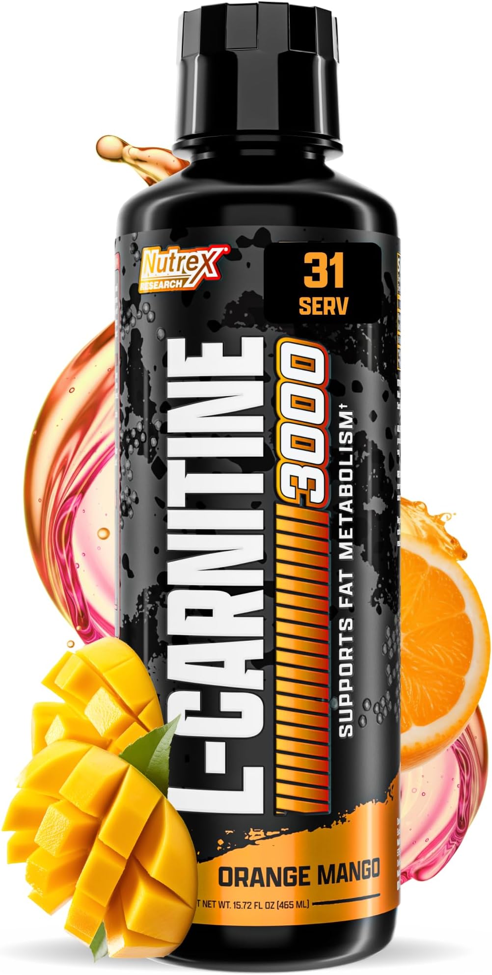 Nutrex Research Liquid Carnitine 3000 | Premium Liquid Carnitine, Fat Loss Support | Orange Mango |16 Fl Oz