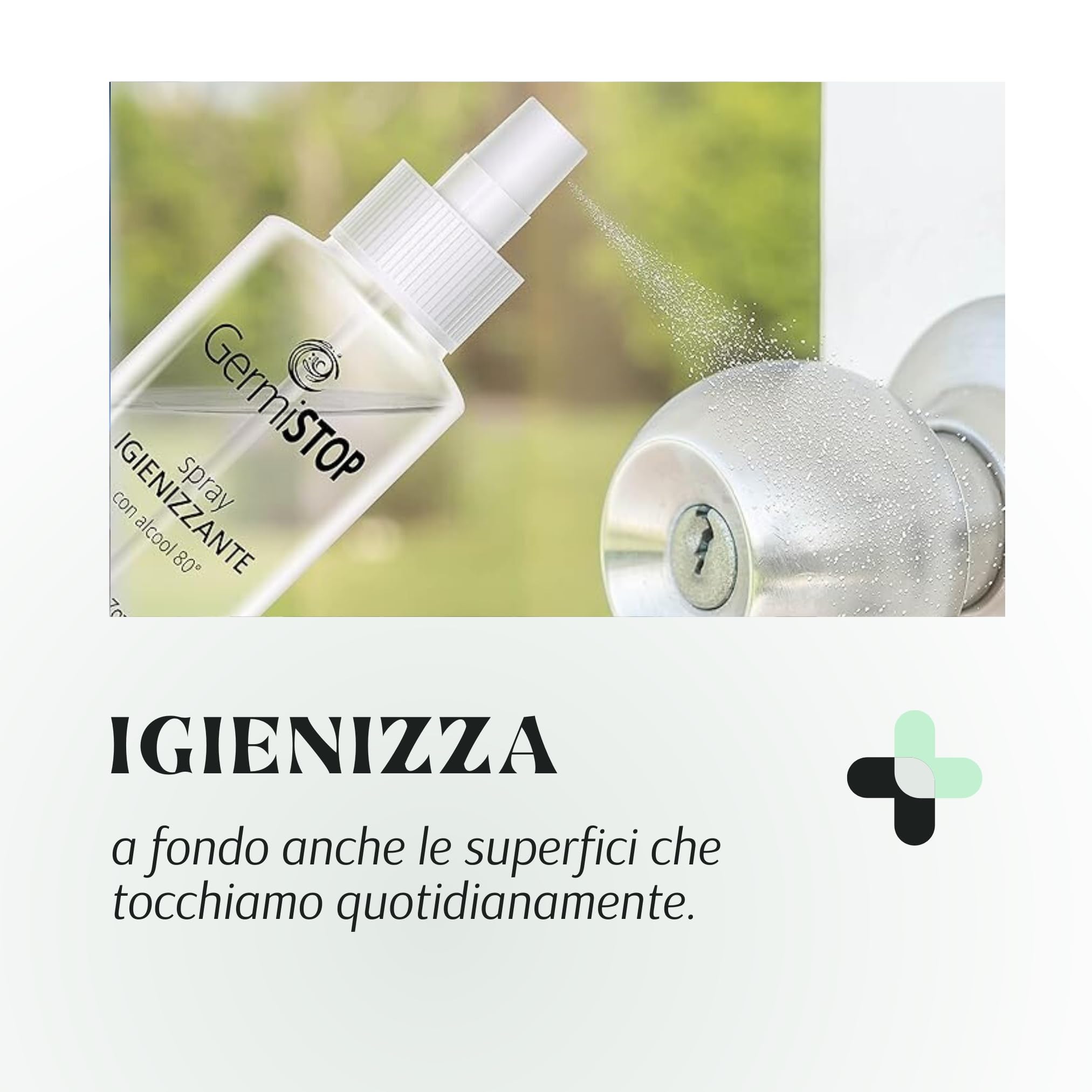 GERMISTOP Igienizzante Mani 3x200ml con Alcool 80% e Glicerina, Spray Igienizzante Superfici con Formula Potenziata