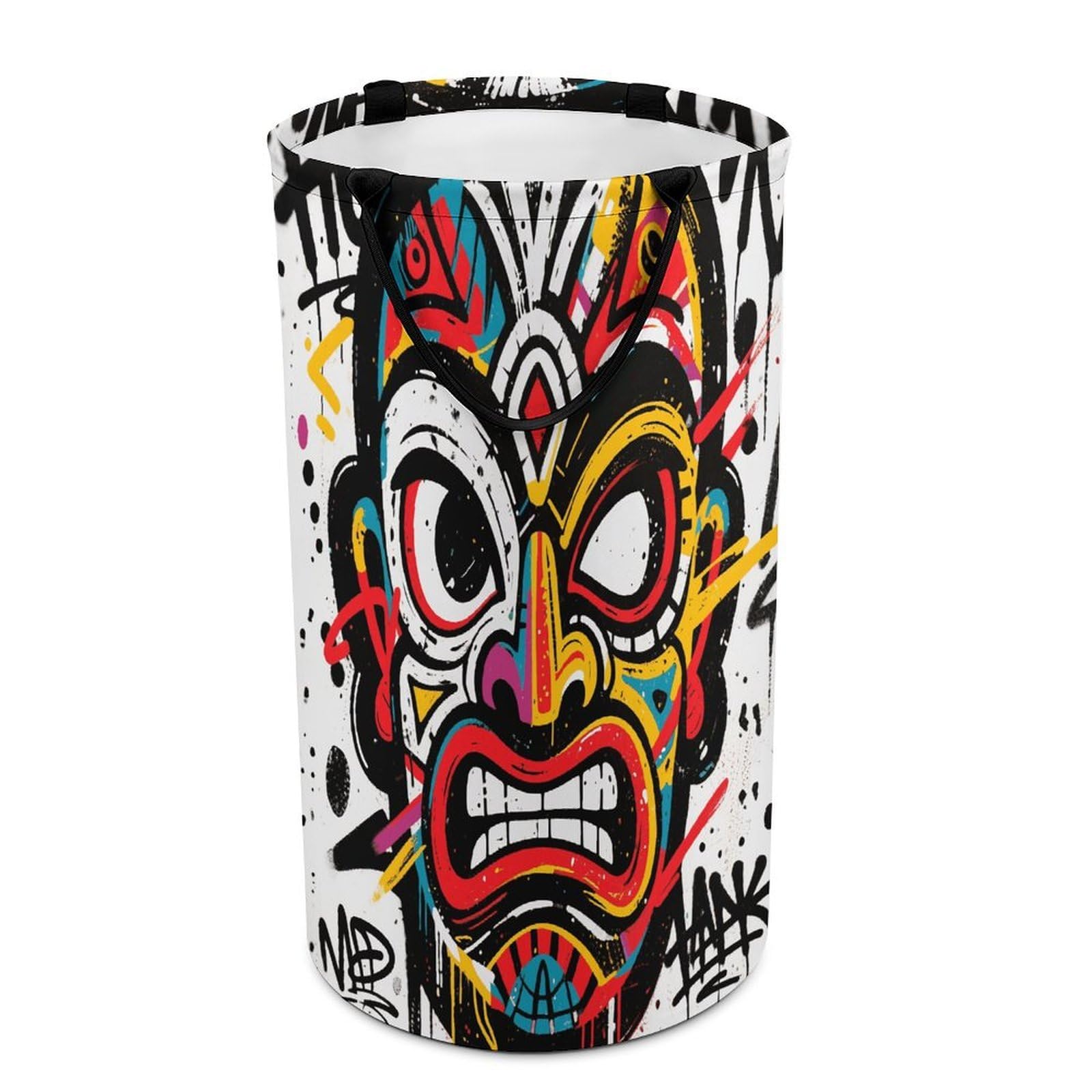 Painted Tiki Masks Laundry Basket with Handles Large Collapsible Laundry Bag Freestanding Waterproof Clothes Hamper Decor Storage of Dirty Clothe for Family Bathroom 86L