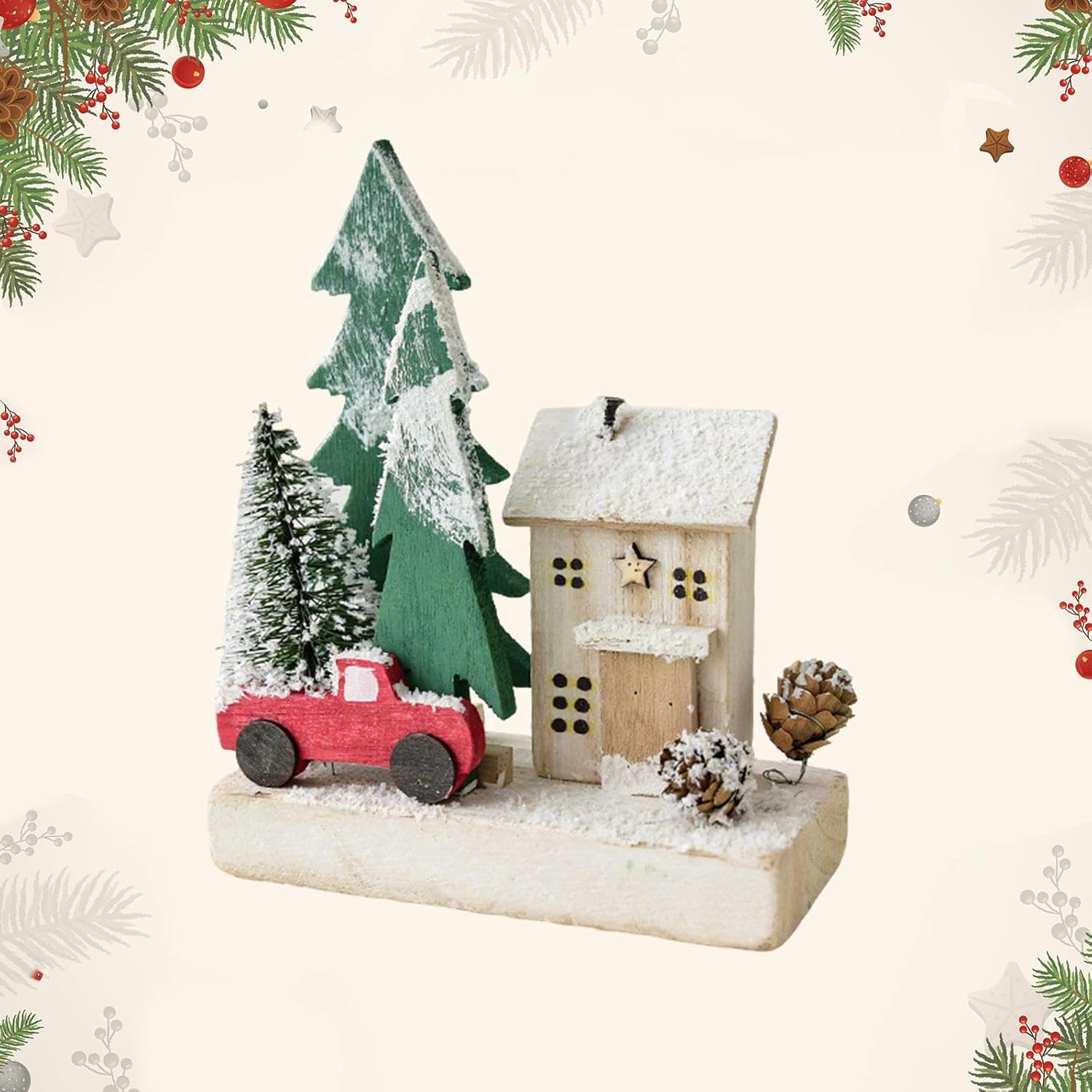Small Christmas Snow Village House Collectible Building Miniature Figurine for Festival, Style D