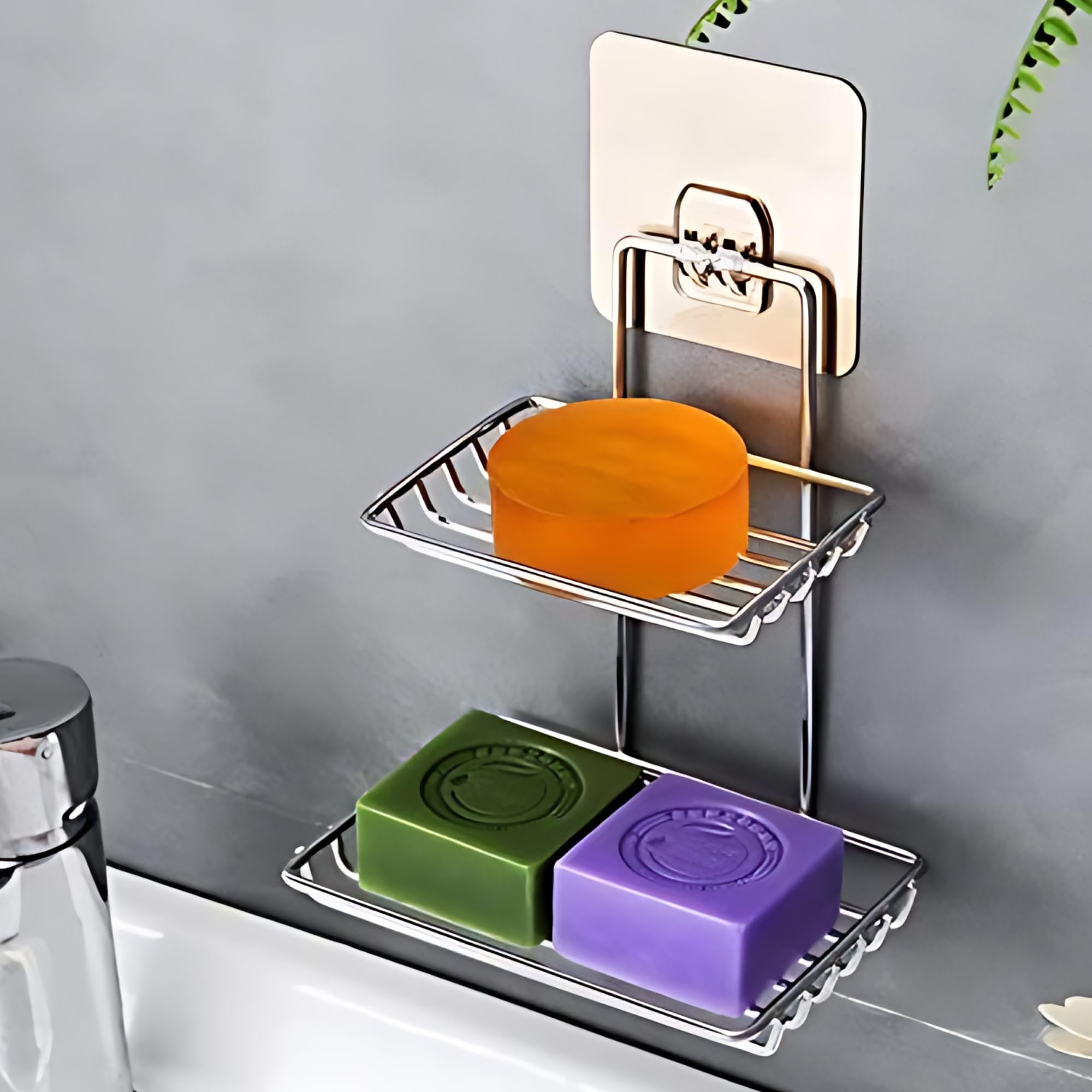 HOMIFYHUB - Double Layer Stainless Steel Soap Holder Wall Mounted Self Adhesive Soap Stand for Bathroom Double Layer Soap Tray Wall Hanging Waterproof Kitchen Accessories Silver Colour (Set of 2) (B0D5YY1MCK) Amazon Price History, Amazon Price Tracker