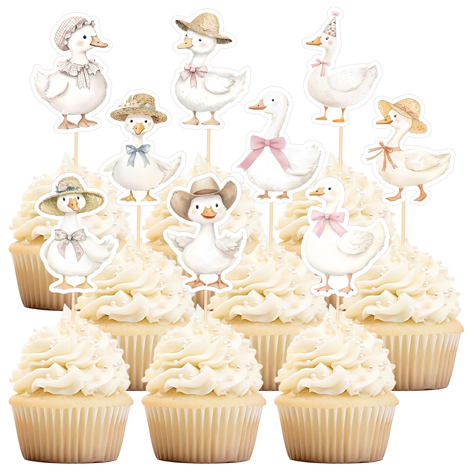 FYSUIMU 27Pcs One Silly Goose Cupcake Toppers Vintage Chic Watercolor Goose Cupcake Picks Cute Cake Decorations for Baby Shower Birthday Party
