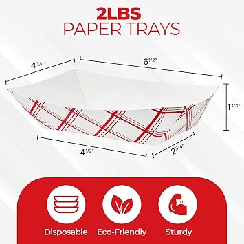 Paper Food Trays Boats | 2 Lb. - 250 Pack | Heavy Duty Grease Resistant Nacho Hot Dog Trays | Disposable Cardboard Paper Food Tray for Serving Food Party, Snack Taco Bowls, Concession Stand Supplies