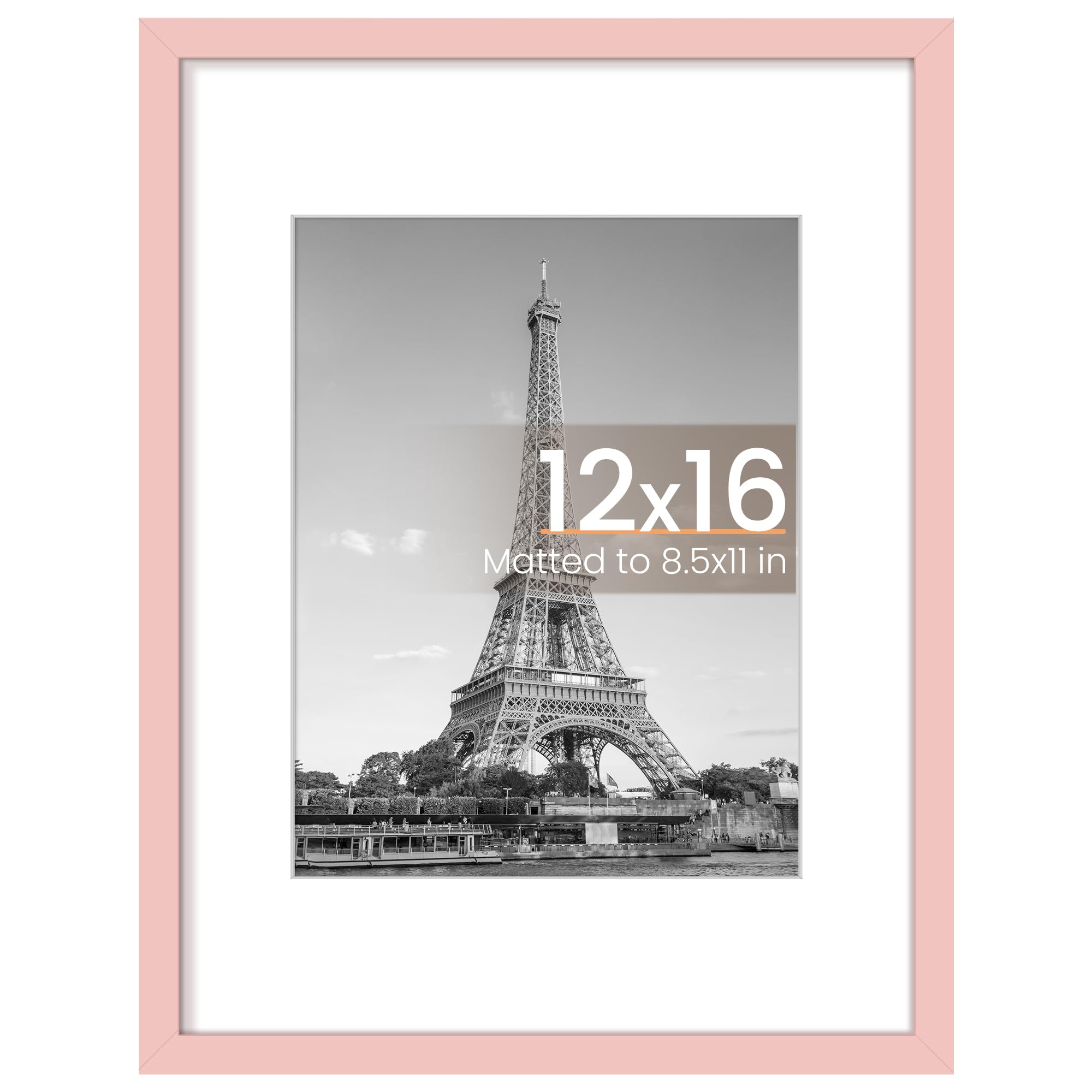 upsimples 12x16 Picture Frame, Display Pictures 8.5x11 with Mat or 12 x 16 Without, Wall Hanging Poster Frames, Pink, 1 Pack