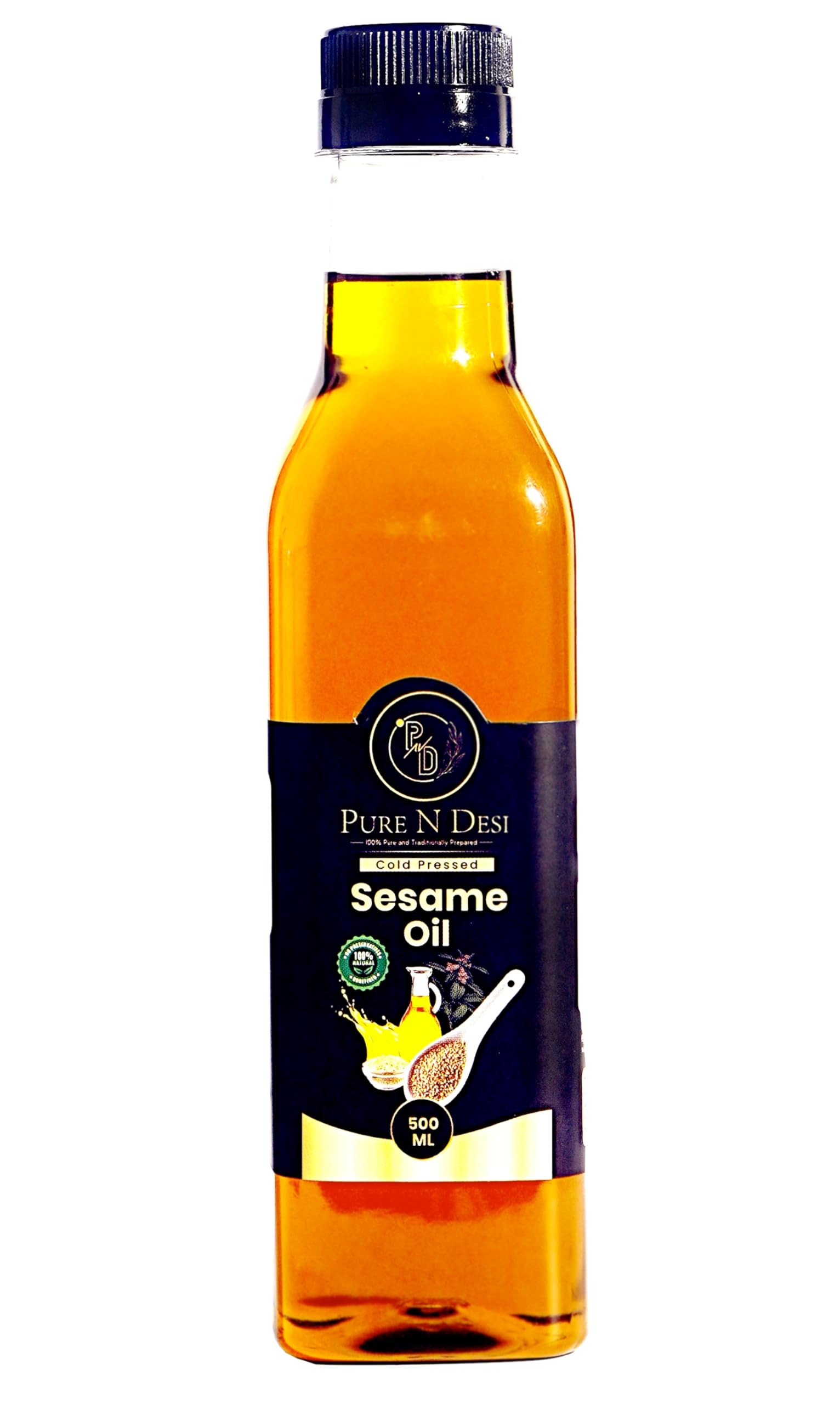 PURE N DESI Sesame Oil Cold Pressed | Wood Pressed Gingelly Oil Cooking Oil 500ml | Kachi Ghani Til Ka Tel | Lakdi Ghana Tel | Kolhu | Cold Pressed Sesame Oil for Cooking | Til Oil for Pooja - 500ML (B09HQP7GKG) Amazon Price History, Amazon Price Tracker