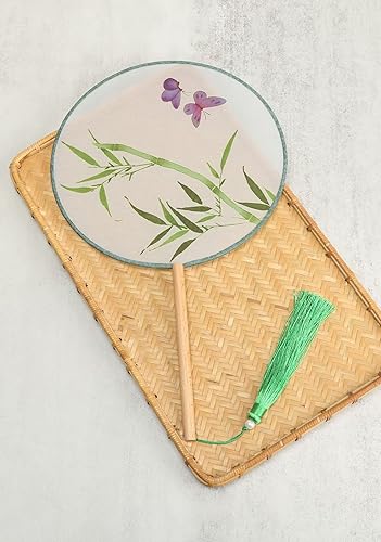 Miniatura 2 de Ventilador de mano redondo translúcido con patrón chino tradicional, para fiesta, fotografía, actividades de baile y decoración del hogar (azul)