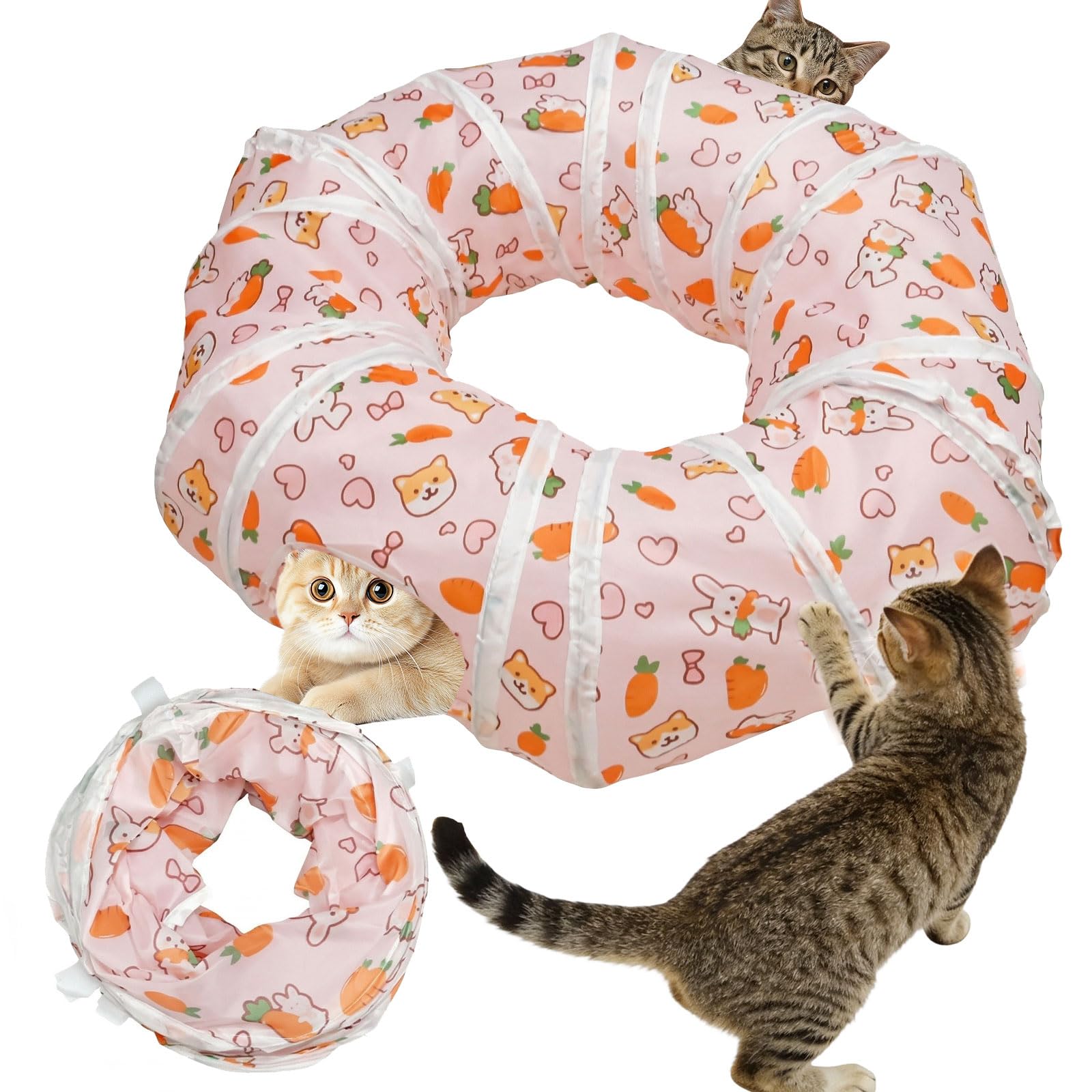 Cat Tunnels for Indoor Cats, Interactive Carrot Play Tunnel, Foldable Rabbit Tunnel and Hideout, Pop-up Play Tunnel for Cats, Puppies, Rabbits, Small Animals, Guinea Pigs, 31.5" L x 10.2" D