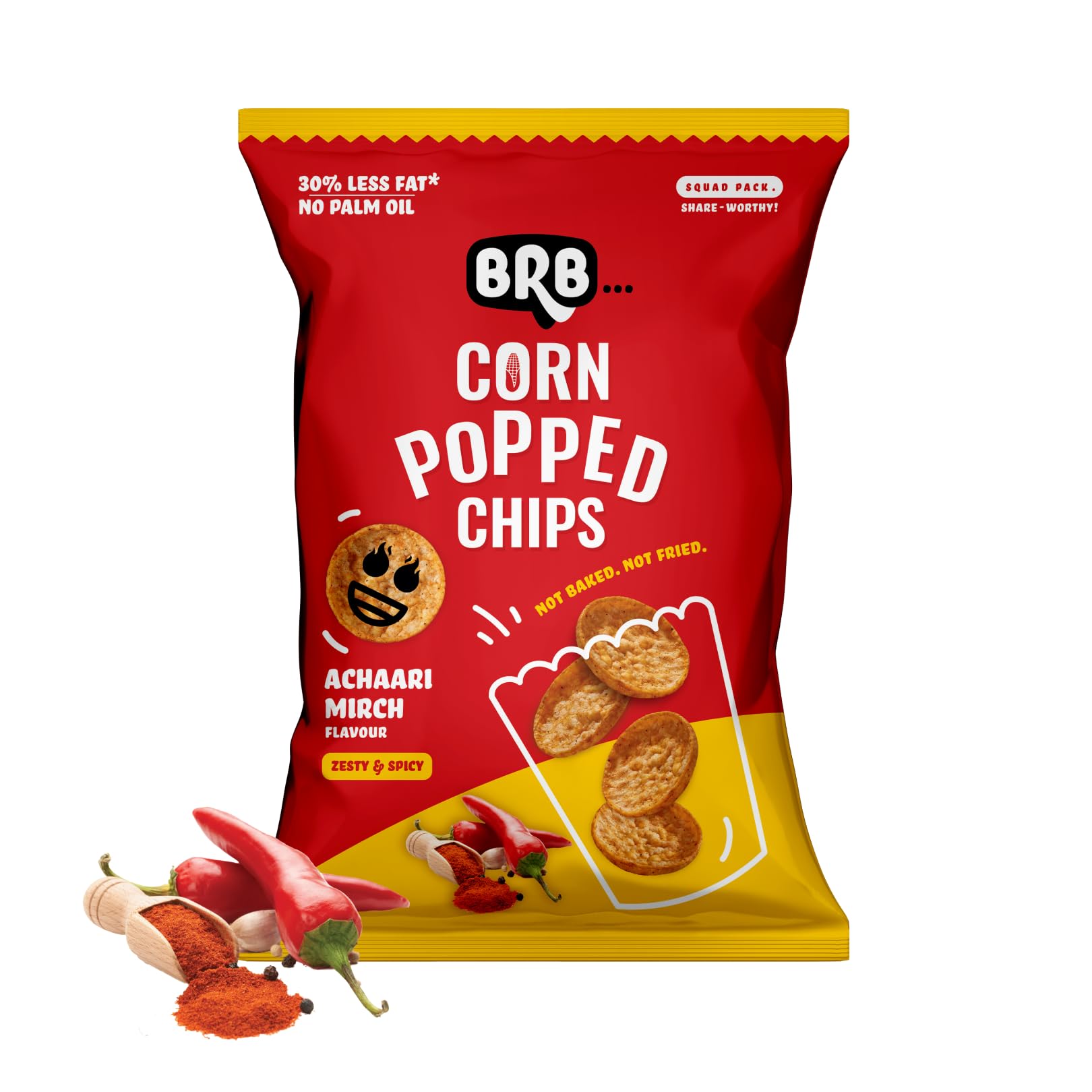 BRB Corn Popped Chips | Not Baked, Not Fried | Red Chilli Chataka Flavour | Popcorn Upgrade| Low Calorie | Healthy Snack | 48 Grams