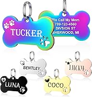 YEHANTI Personalized Bone Dog Tags - Custom Engraved Stainless Steel Pet ID Tags for Dogs Cats, Double-Sided with Icons, Durable Rust-Resistant