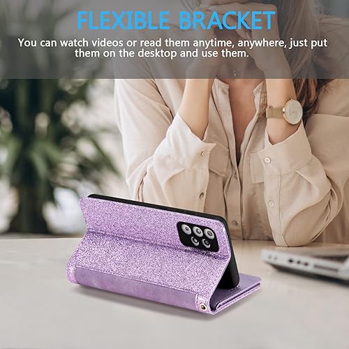 Miniatura 3 de UEEBAI Funda tipo cartera para Samsung Galaxy A53 5G, retro 9 ranuras para tarjetero, bolsillo con cremallera, cierre magnético, función atril con