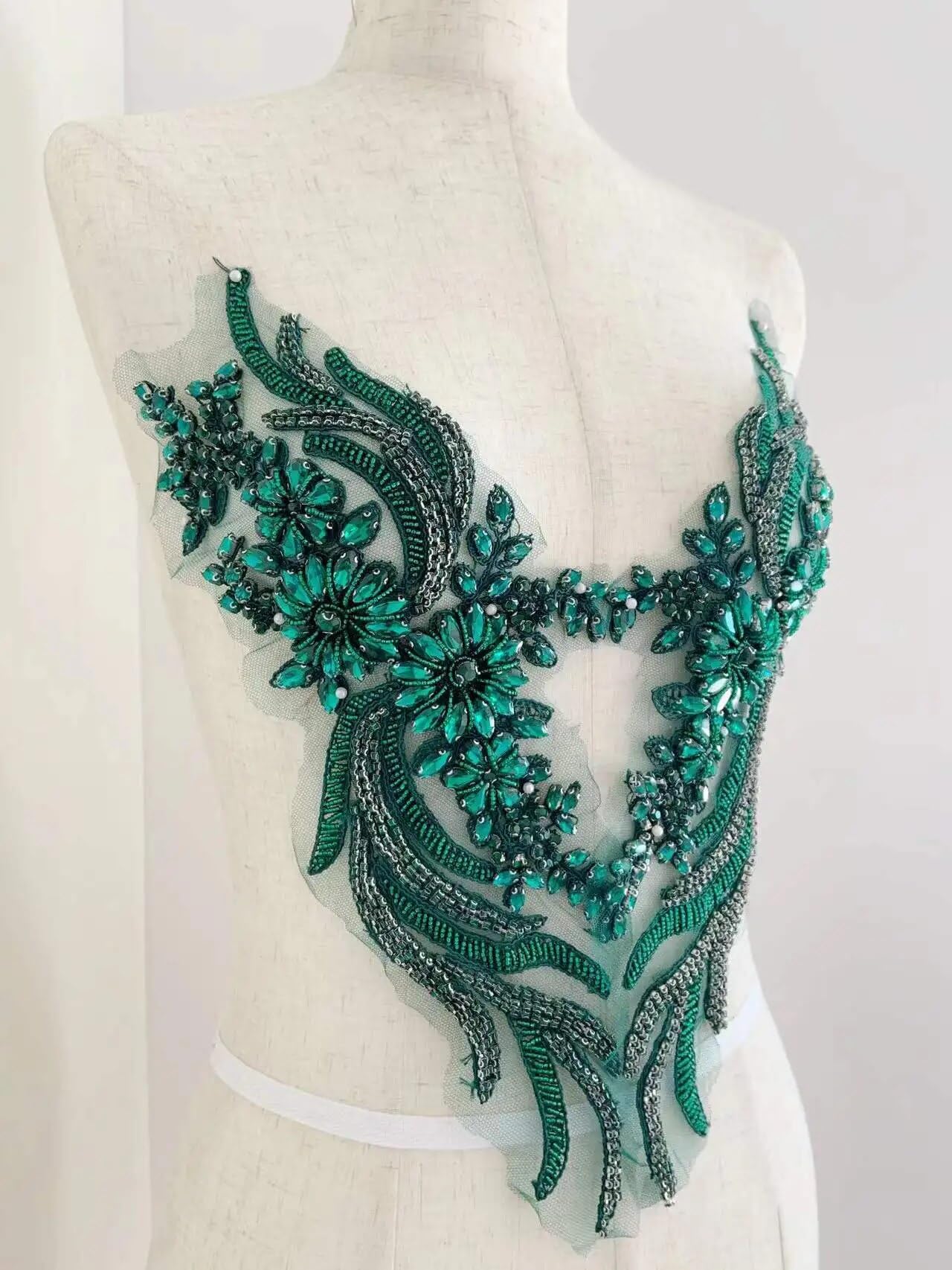Amazon.com: Luxury Emerald Green Rhinestone Applique with Crystal Beads  Floral for Bodice Patch, Bridal Dress, Orange, Sliver, Purple, Brown