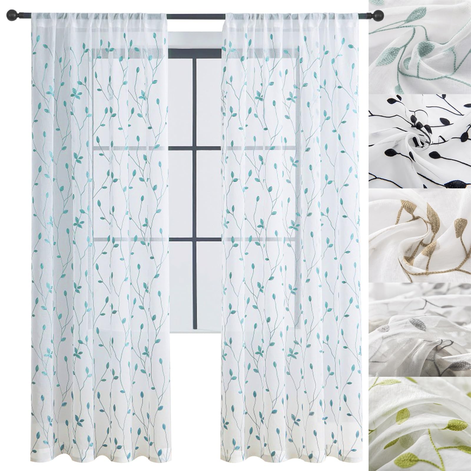 Voile en lin filtrant la lumière rideaux voilage transparent bleu 260x70 pour chambre