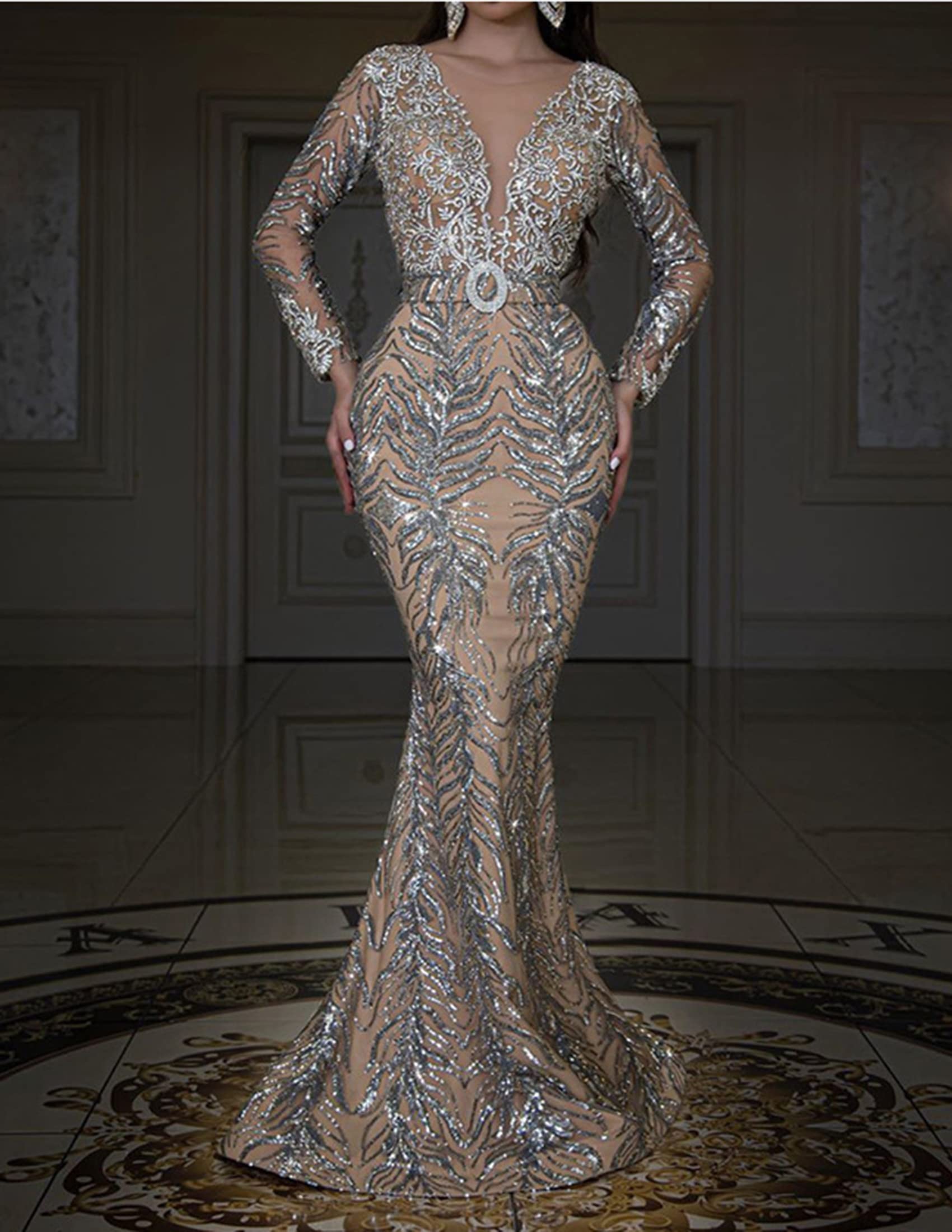 BINDT Abendkleider für Damen, lang, figurbetont, mit Rüschen, formelles Kleid, Ballkleid, Seitenschlitz, Glitzer, Party, Abschlussball, Kleid, Kleider, reife Kleider